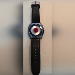 Black and Silver Watch with Red Dial